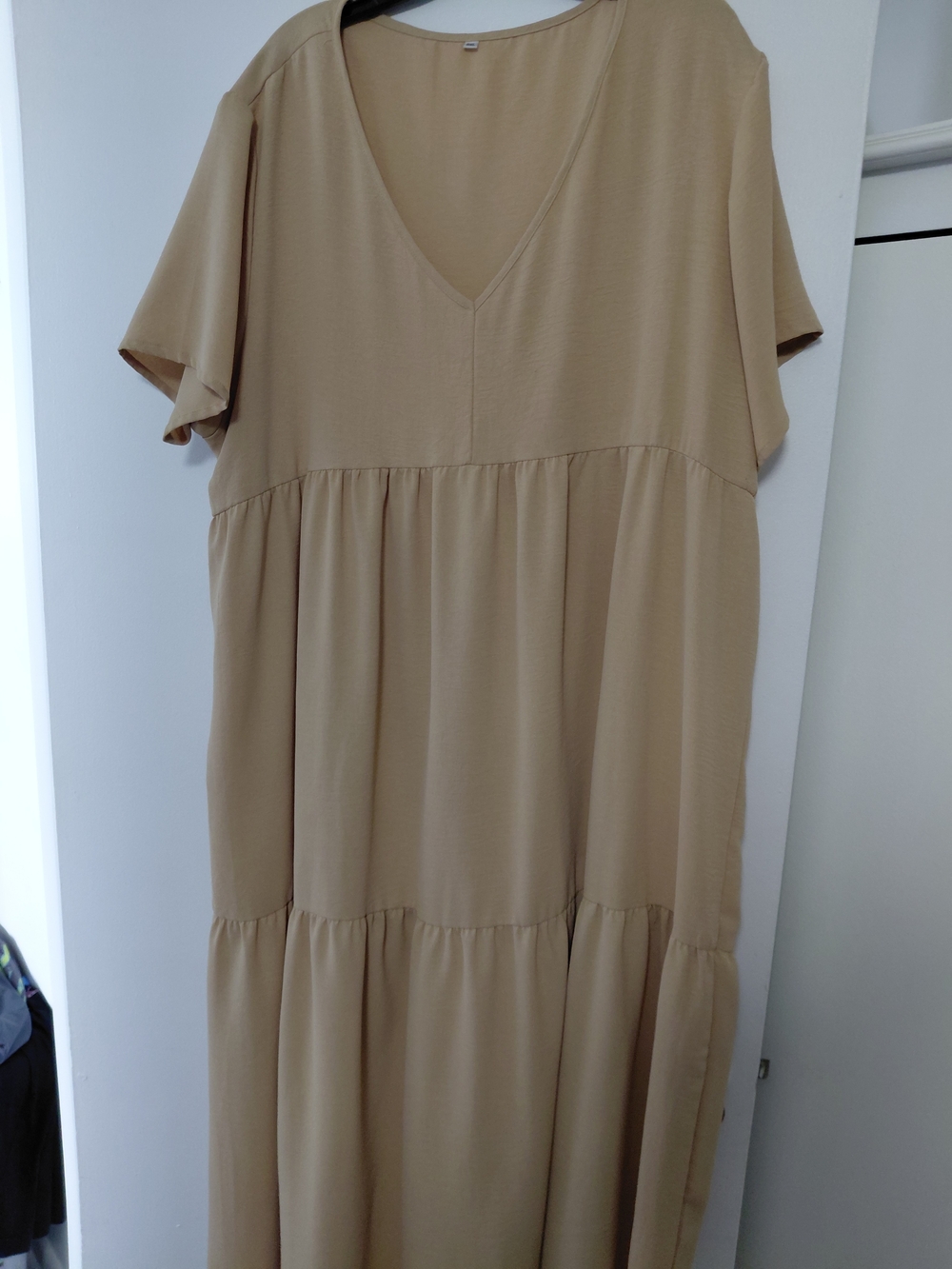 V-Neck Tiered Maxi Dress in Beige